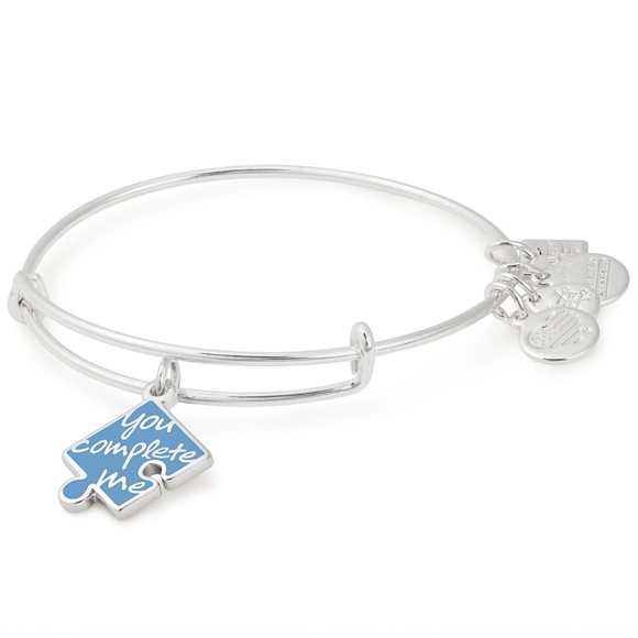 NWT Alex and Ani You Complete Me Blue Puzzle Piece Autism Shiny Silver Bracelet - Picture 1 of 4